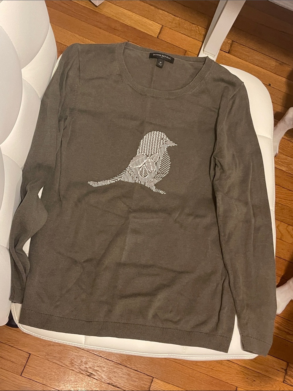Banana Republic Forest Green Crewneck Sweater with White Bird Motif